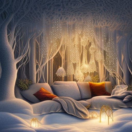 Winter Floral Treehouse: A Digital Illustration