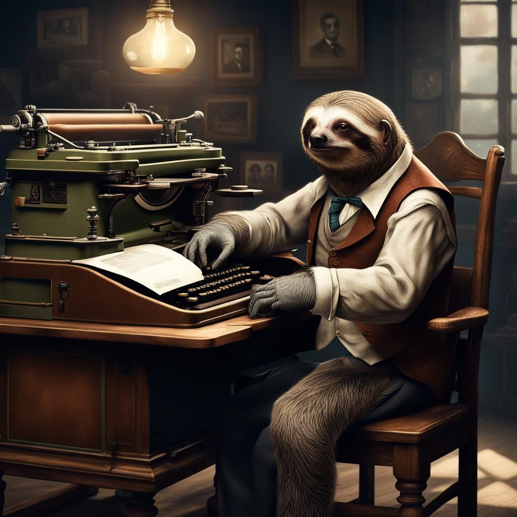 Sloth Typist in Hyperrealistic Style