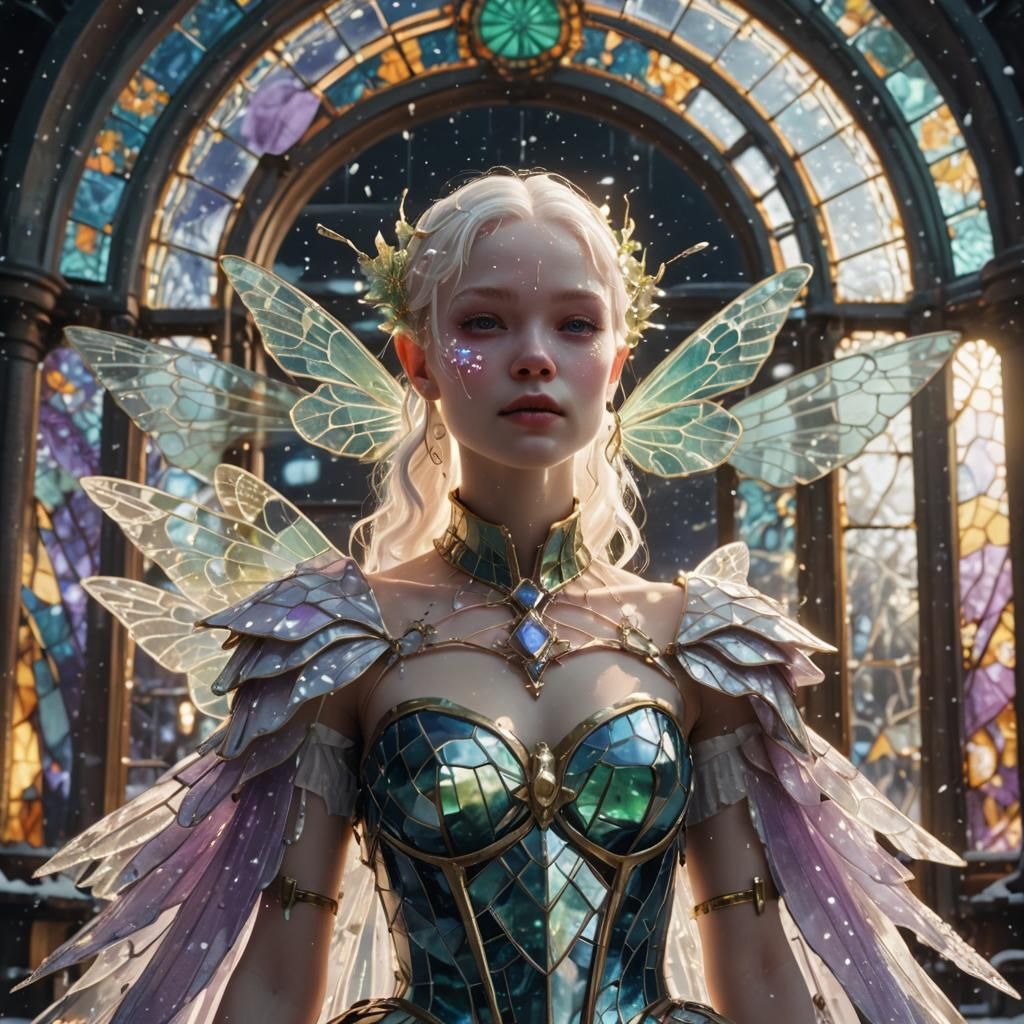 Cyberpunk Fairy in Snowstorm with Biomechanical Details