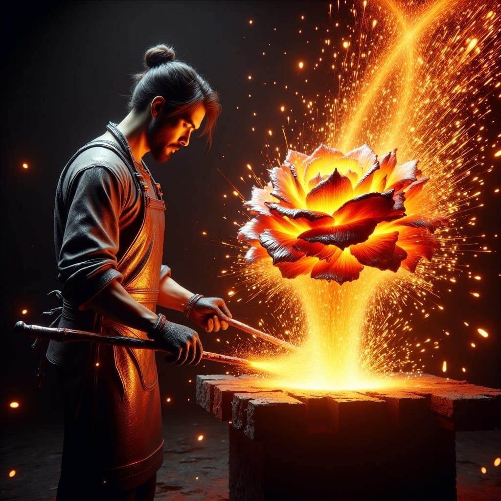 Blacksmith Forges Giant Molten Bronze Rose