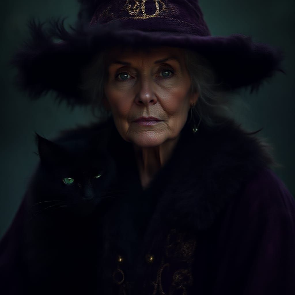 Ethereal Witch Woman in Deep Plum Velvet Robe with Mystical ...