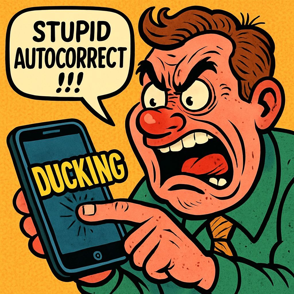 Retro Cartoon: Angry Man Yells at Autocorrect