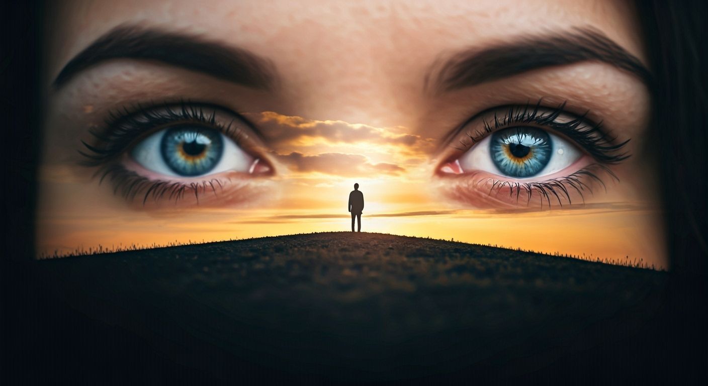 Hazy Hilltop Sunset Silhouette with Tearful Figure