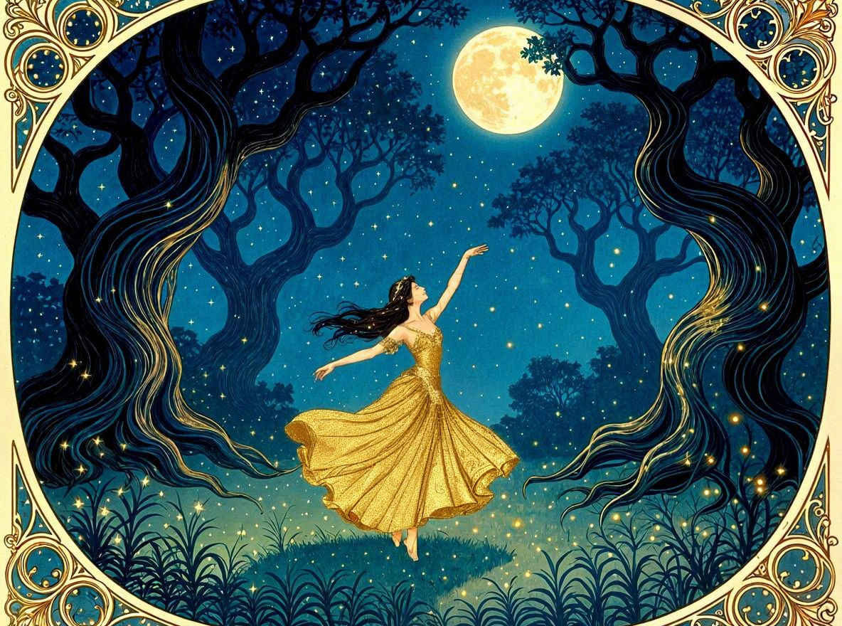 Lone Dancer in Moonlit Forest Clearing