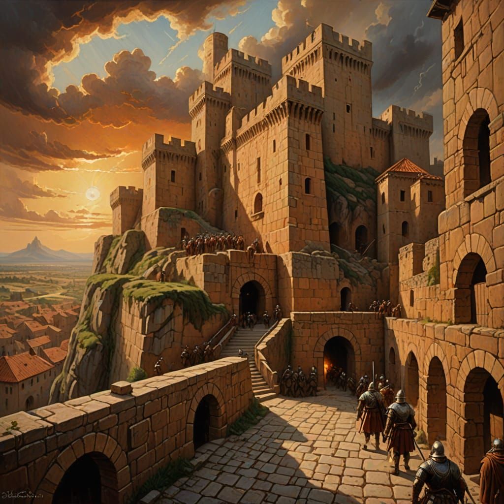 Fortress City of Troy Siege in Oil Painting Style