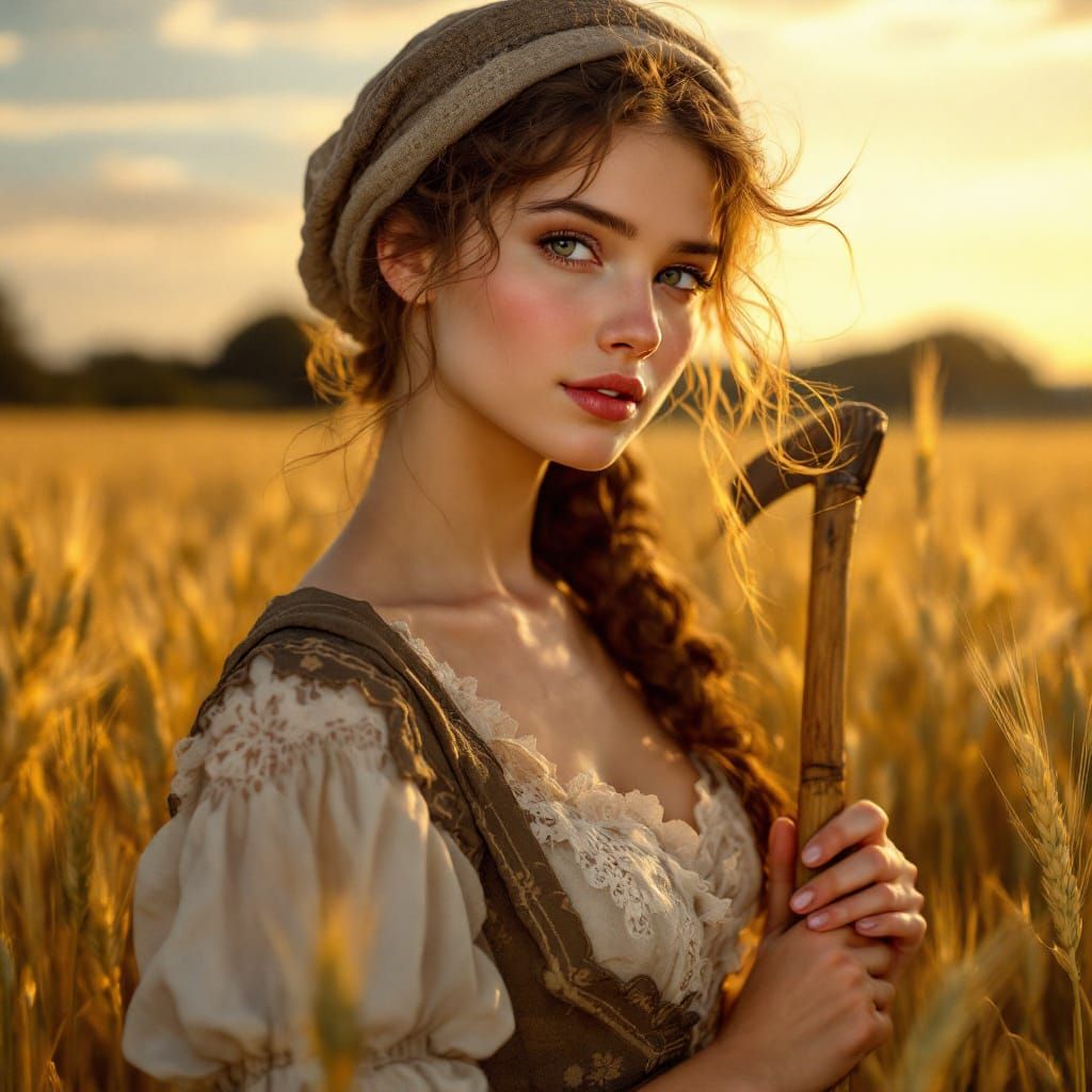 French Harvest Maiden, 1850s Rural Elegance
