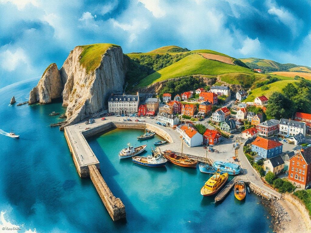 Charming Seaside Village Under Chalk Cliffs