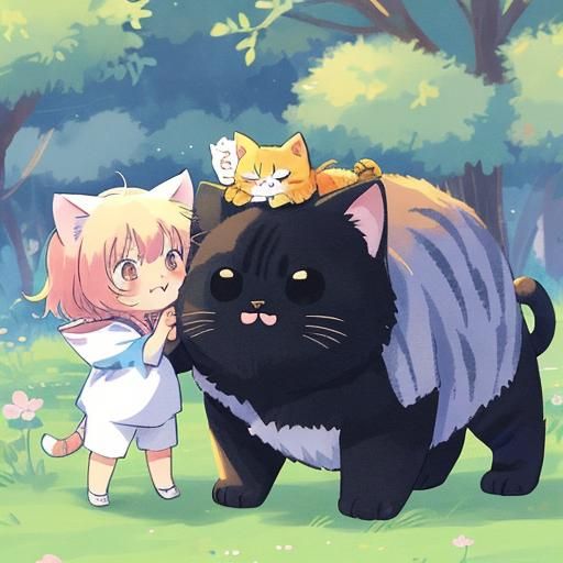 Cute Cat Licking Lips in Anime Style