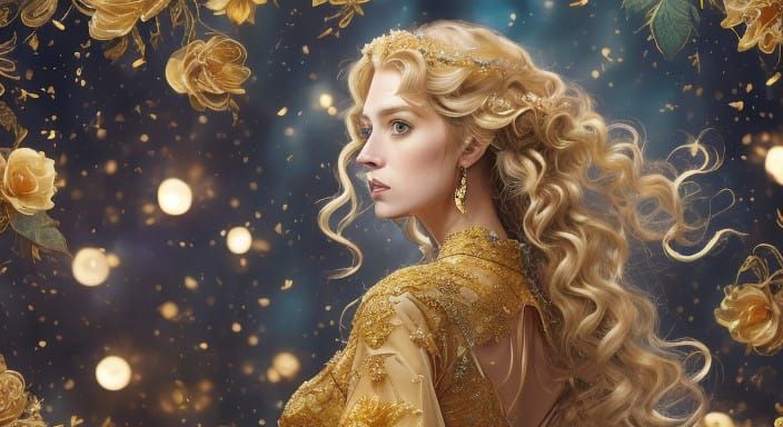 Ethereal Blonde Goddess in Whimsical Dreamlike Atmosphere