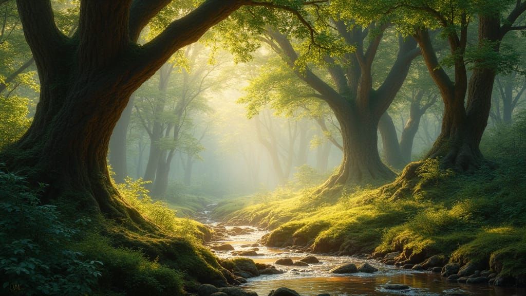 Serene Forest Clearing in Warm Light