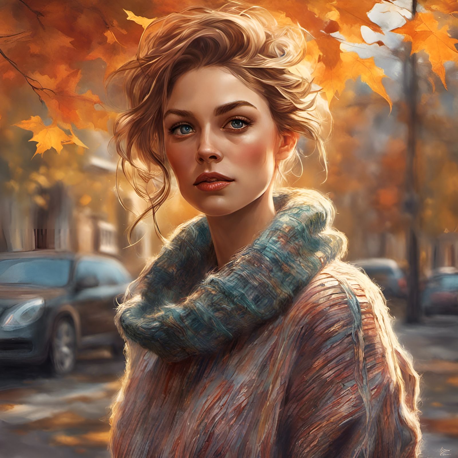 Woman in Sweater: Digital Illustration Inspired by Old Maste...