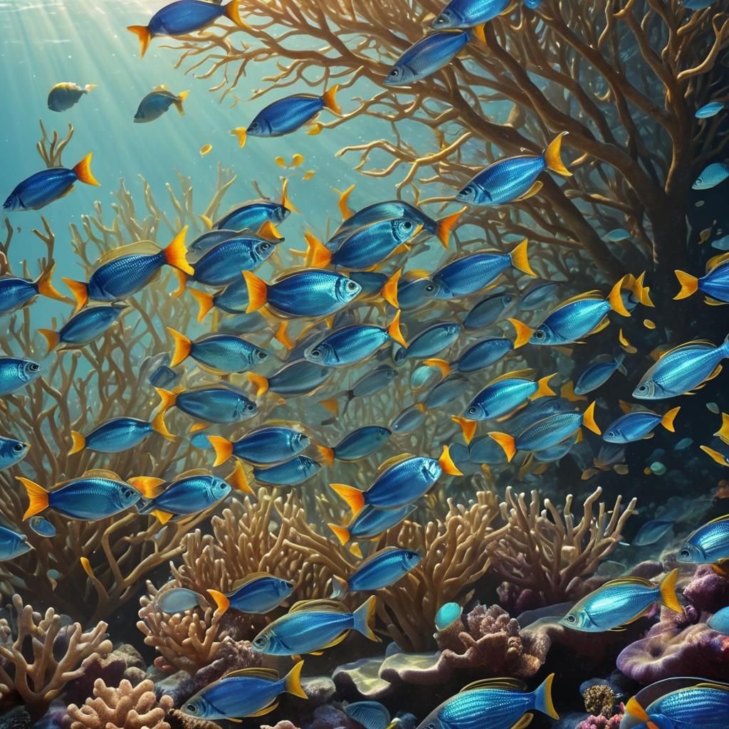 Vibrant Coral Reef Scene with Iridescent Flagfish