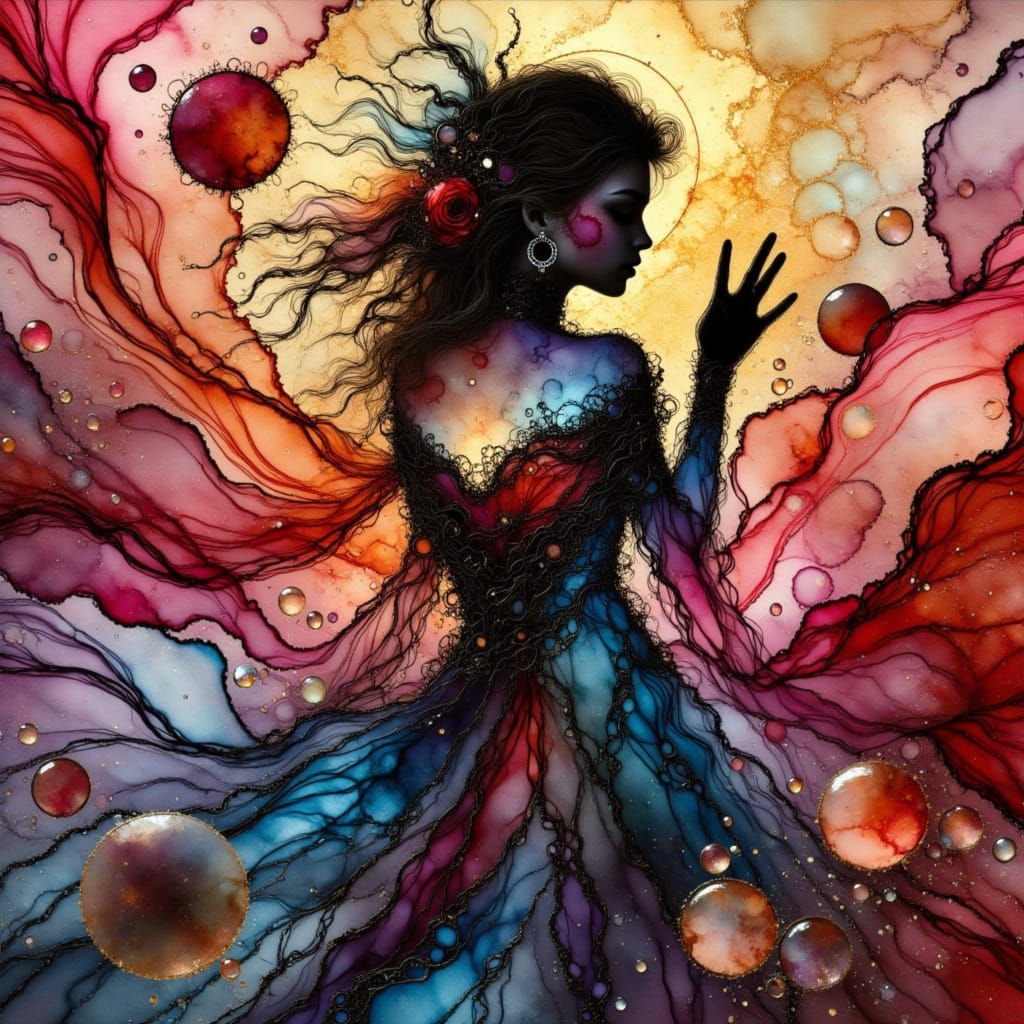 Chaotic Feminine Power in Alcohol Ink Style