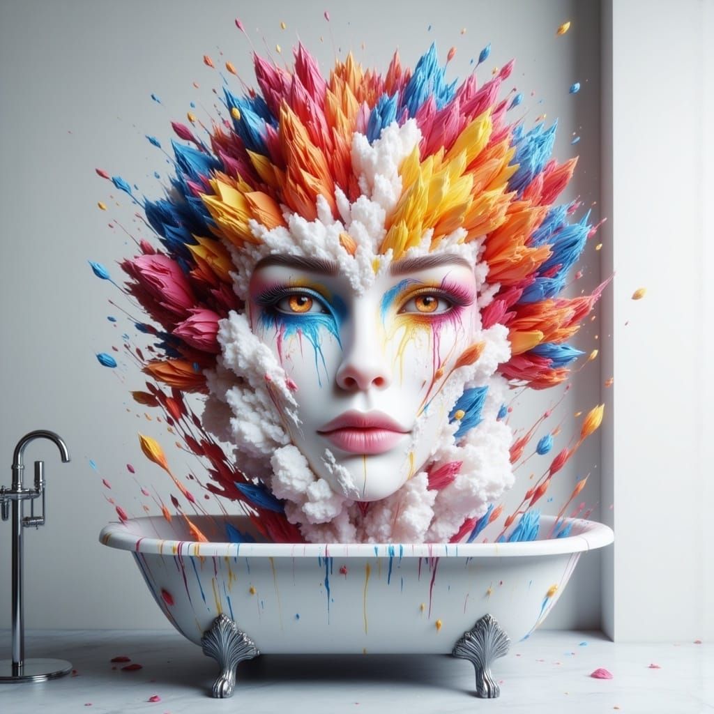 Glowing Cityscape Cloud in a Vibrant Bathtub Scene, Created ...