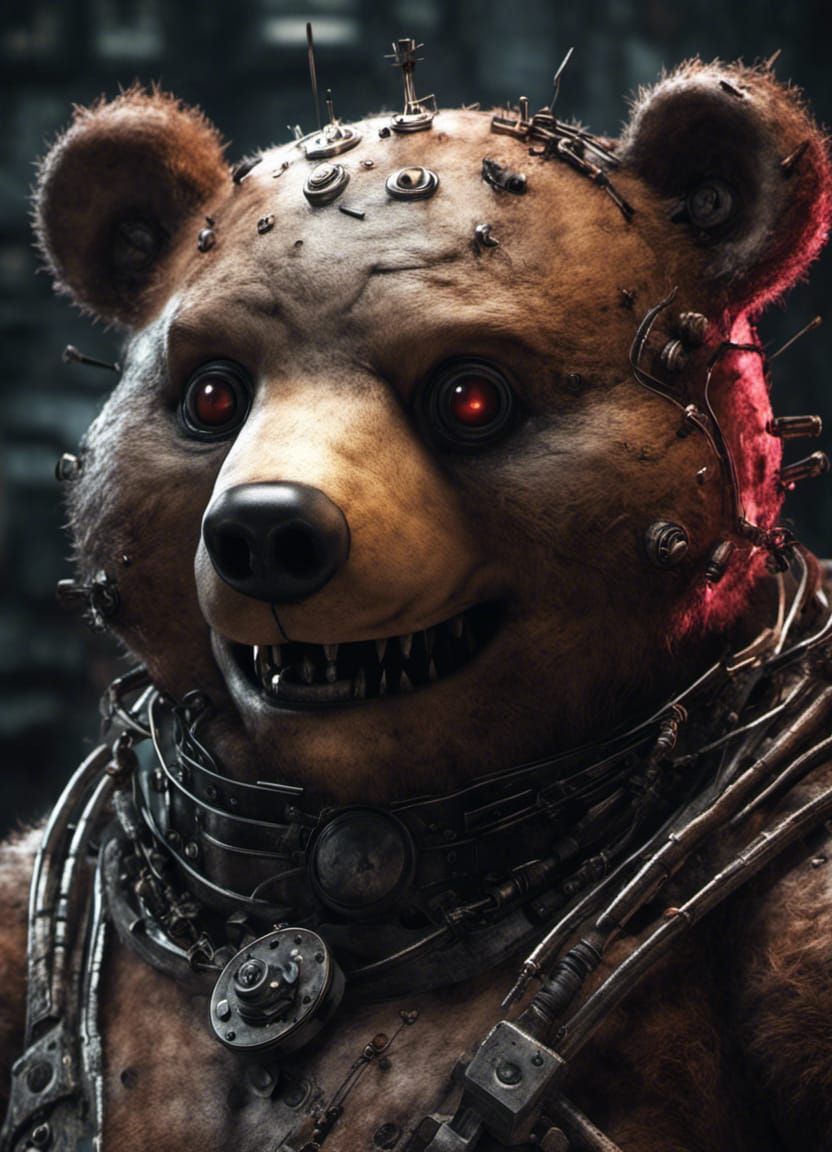 Cursed Cyborg Freddy Bear Animatronic Portrait