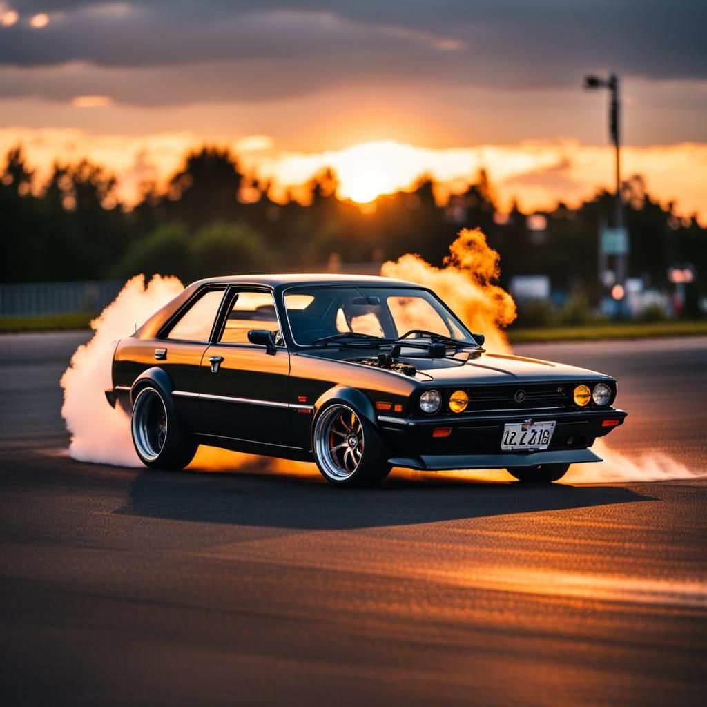 JDM Car Burnout at Sunset: Professional Photography