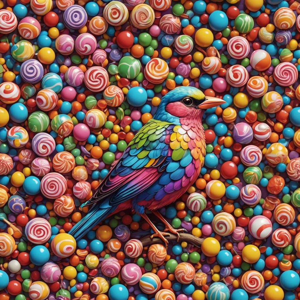 Candy Art Bird: Hyperrealistic Digital Illustration