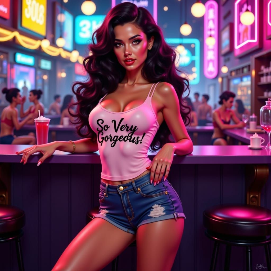 Gorgeous Party Girl in Neon Nightclub