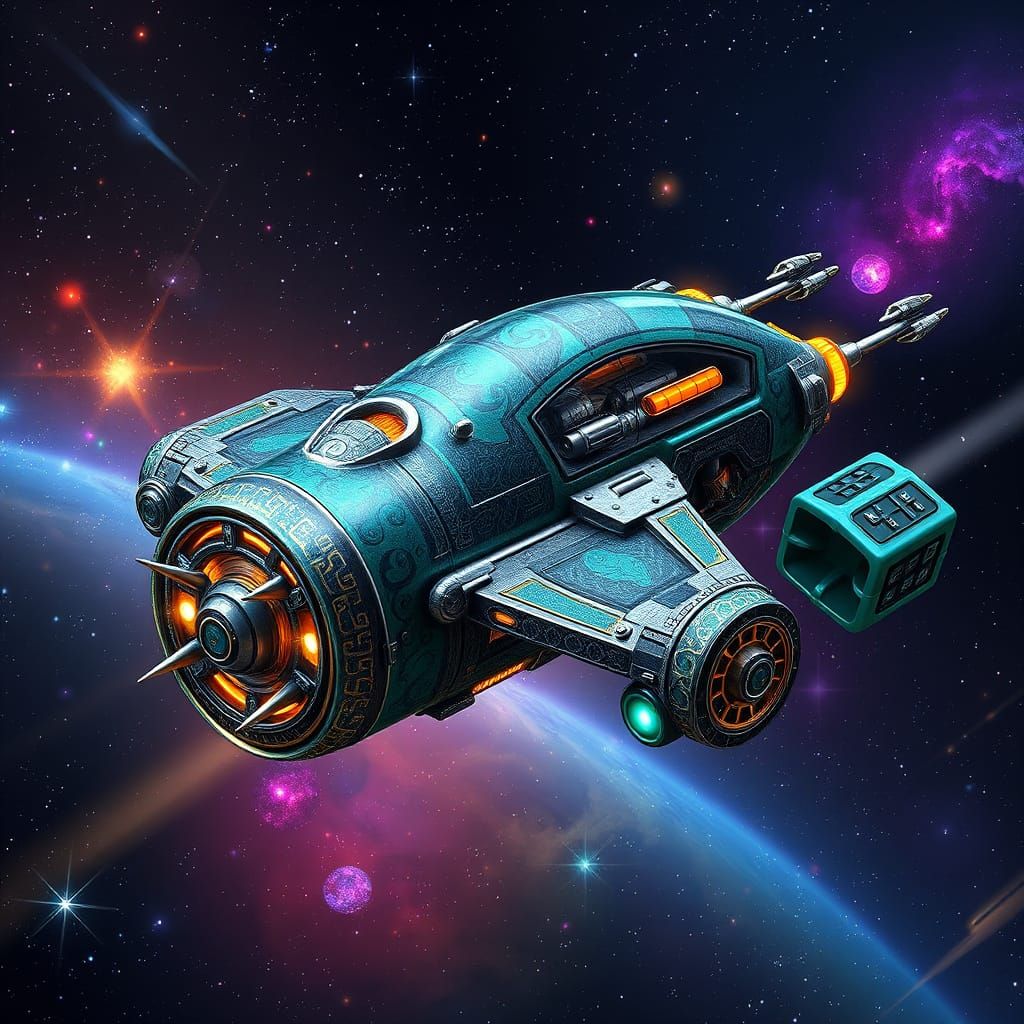 Biomechanical Spaceship in Galactic Baroque Diesel-Romanesqu...