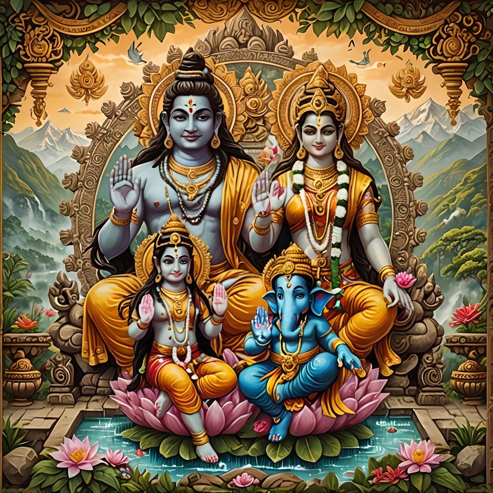Lord Shiva Family in Detailed Indian Style