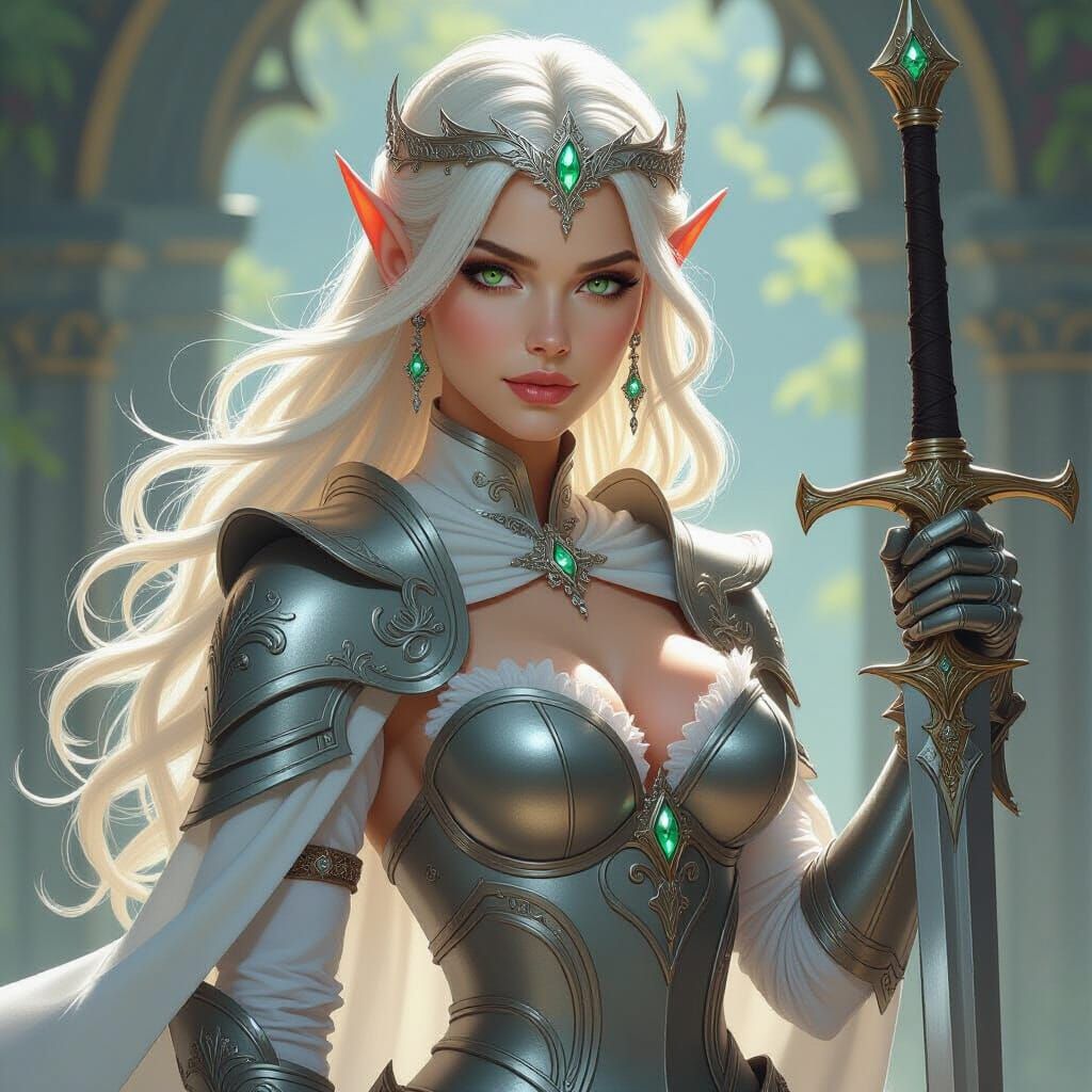 Elven Knight Leader in Silver Armor with Longsword