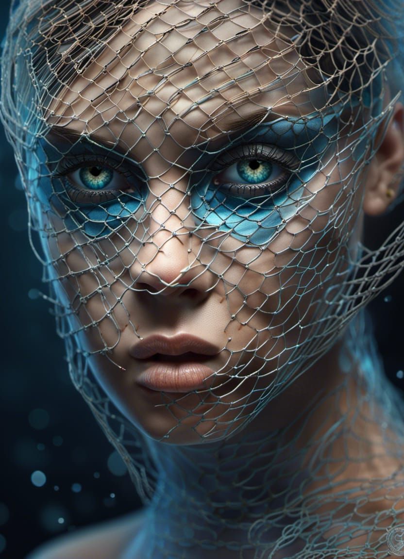 Woman's Face in Netting: Graffiti Art Portrait