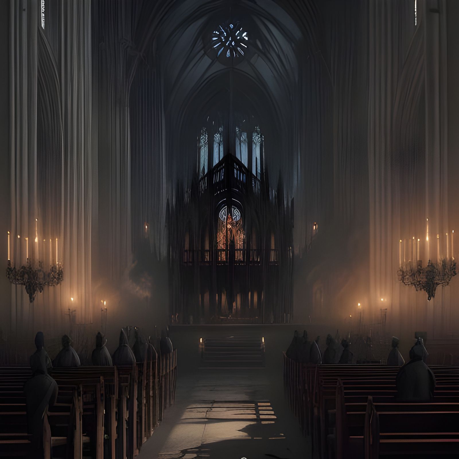 Torch Lit Gothic Cathedral Interior
