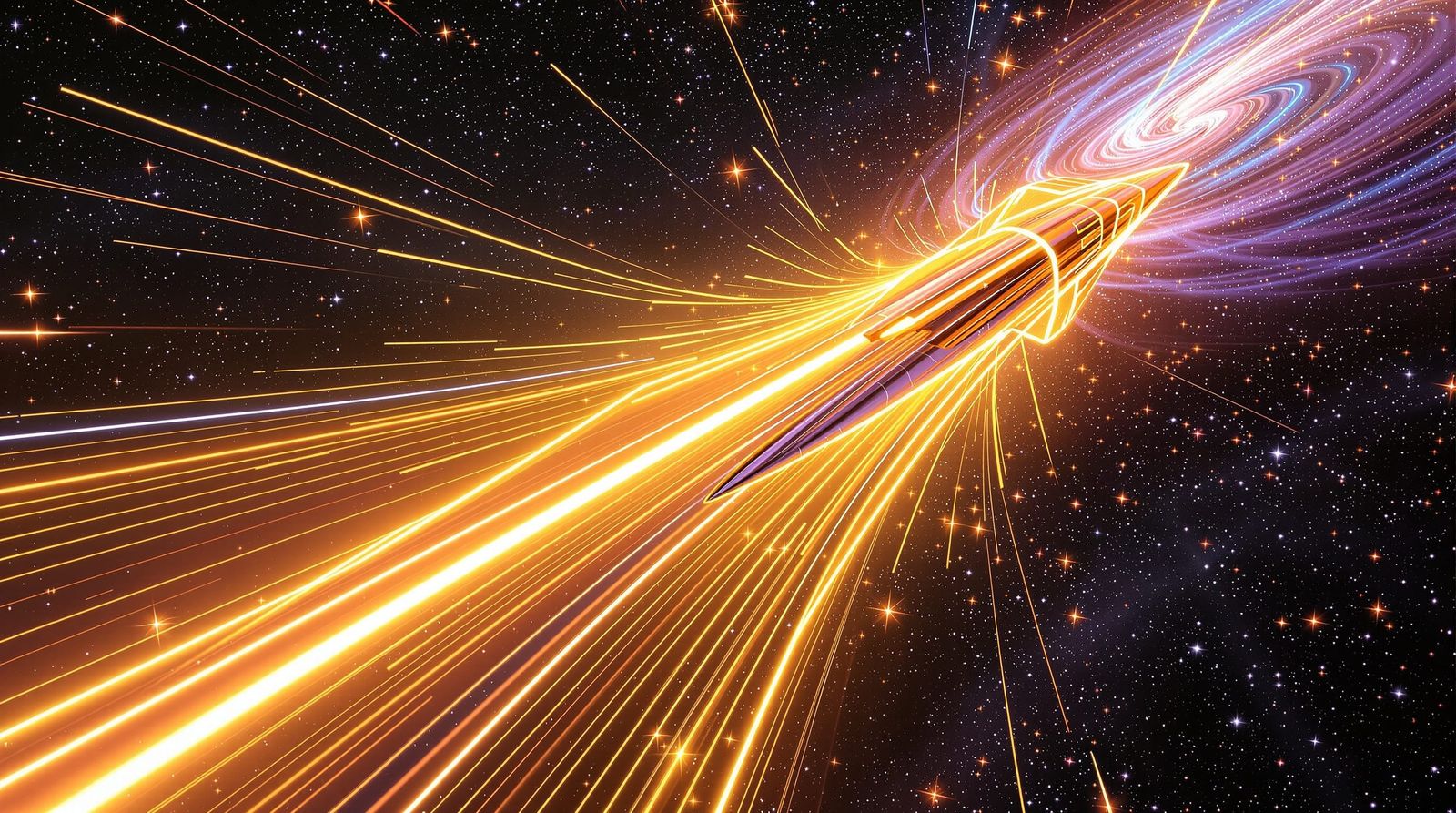 Sleek Starship Flies Through Cosmic Vortex