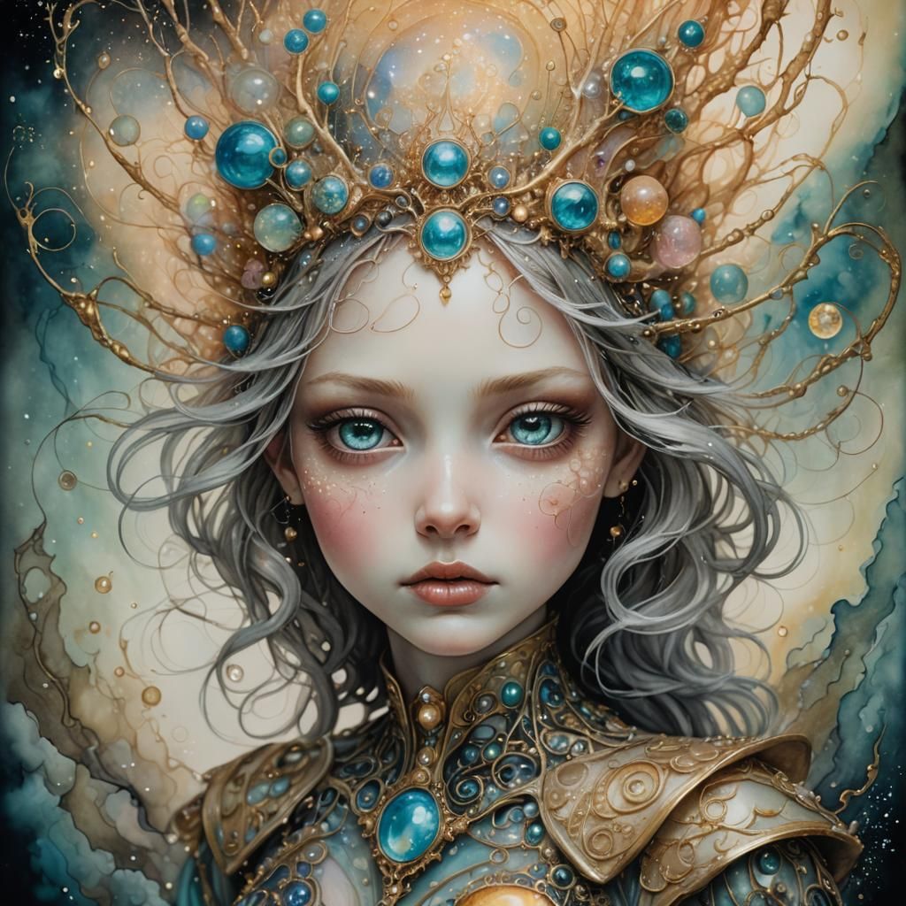 Futuristic Portrait in Surreal Alcohol Ink Style