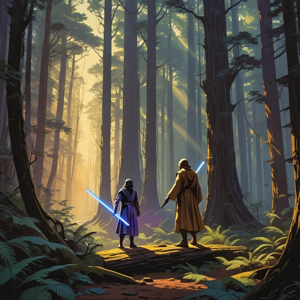 Jedi Warrior in Ancient Forest: Syd Mead Concept Art