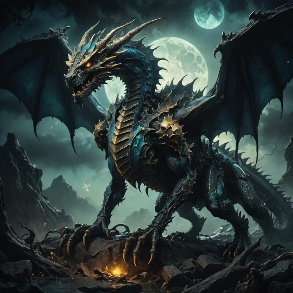 Undead Dragon Portrait in Bioluminescent Dark Fantasy