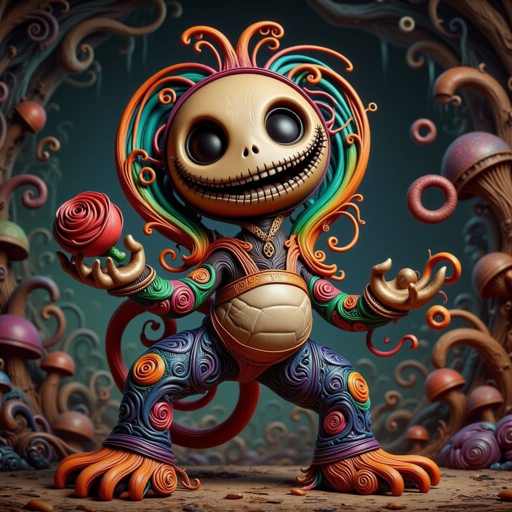 Muscular Drag Queen Doll with Floral Tattoos