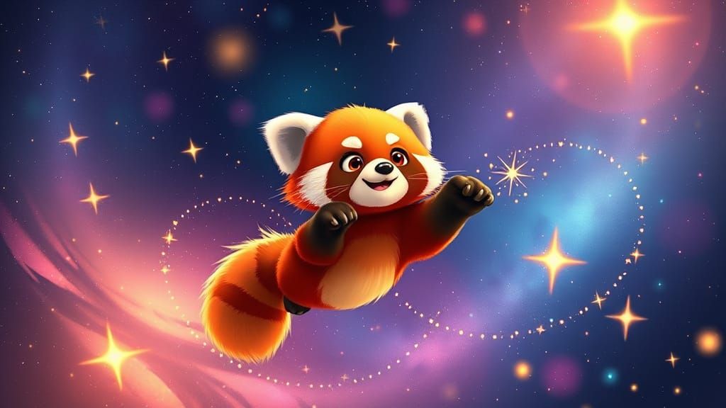 Animated Red Panda Leaps Through Cosmic Void
