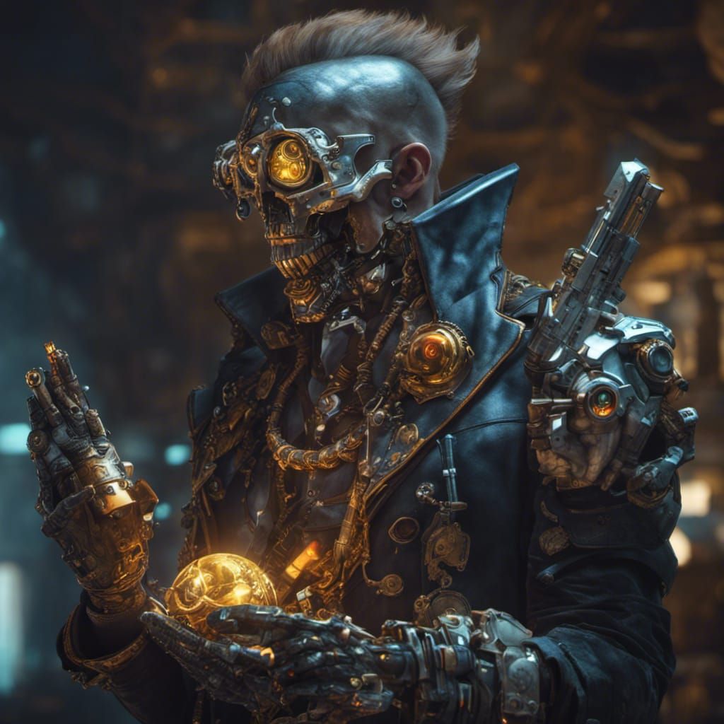 Cybernetic Space Pirate Treasure in Dark Fantasy Style