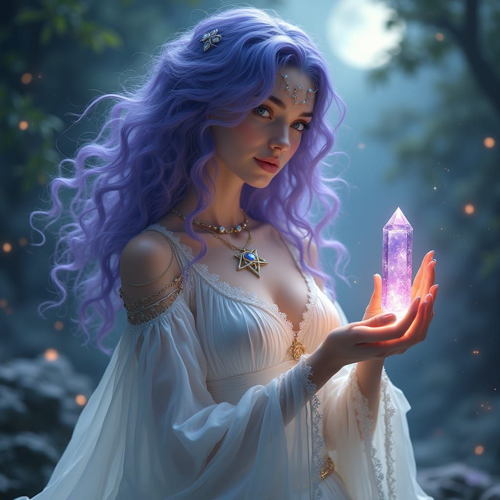 Celestial White Witch in Elegant, Spiritual Atmosphere