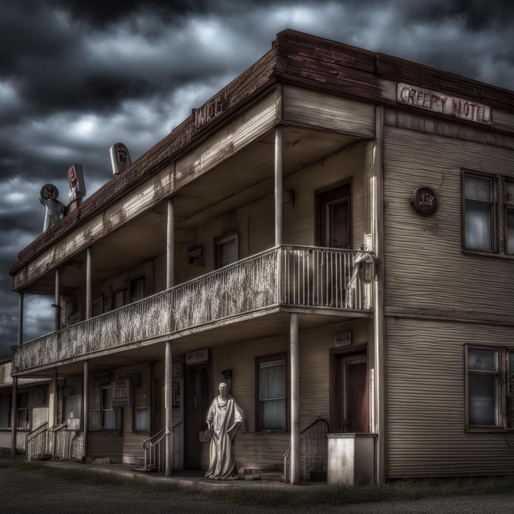 Creepy Ghostly Motel in Hyperrealistic Style