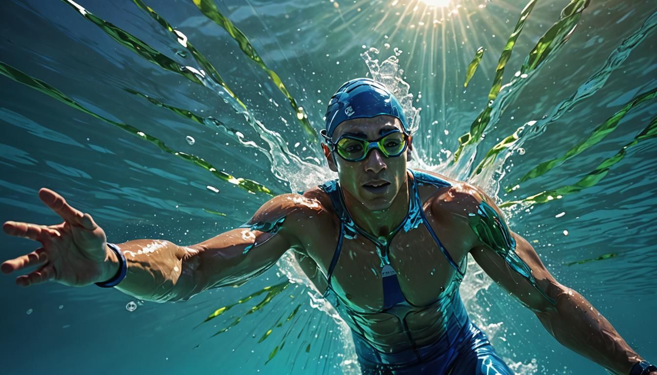Para-Swimmer Mid-Stroke in Crystal Clear Water