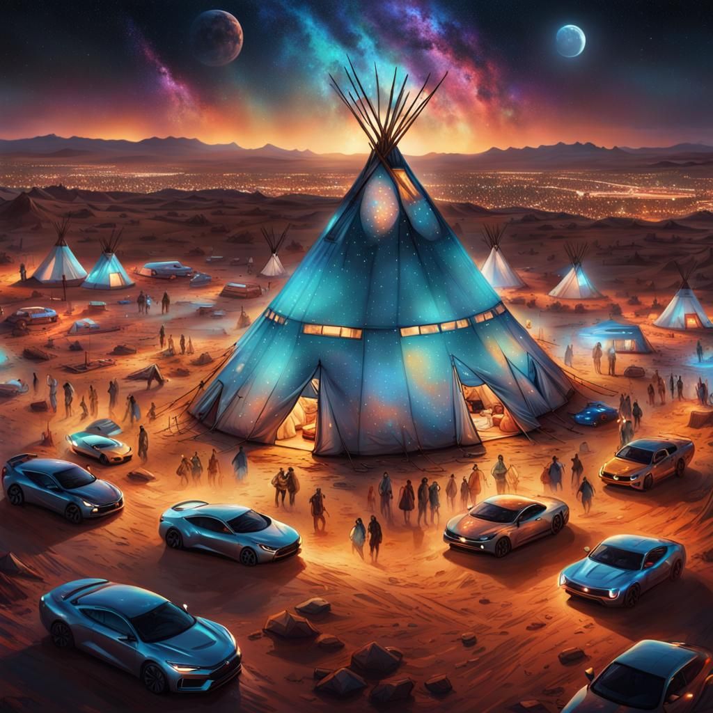 Holographic Quantum Computer Teepee City at Night