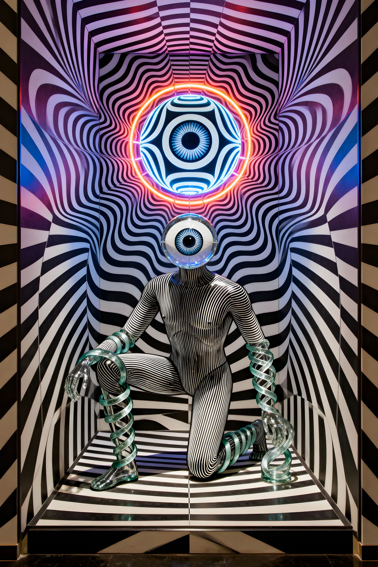 Op-Art Shrine with Luminous Orb and Cyclops