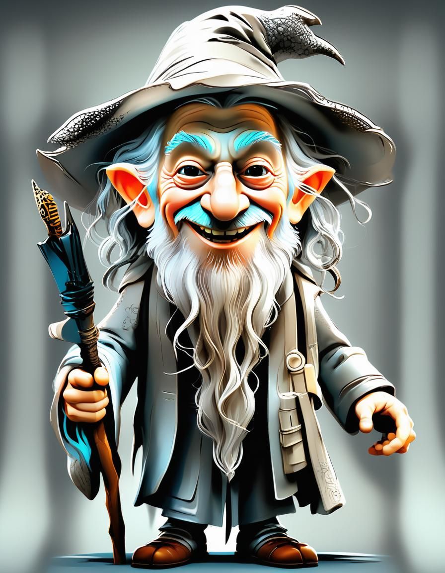 Vibrant Alita-Inspired Gandalf Portrait in Intricate Caricat...