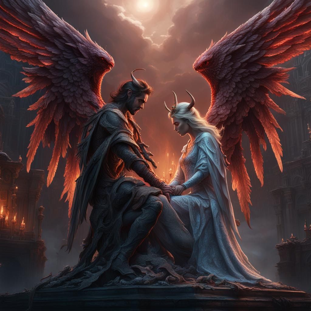 Detailed Matte Painting: Angel and Devil