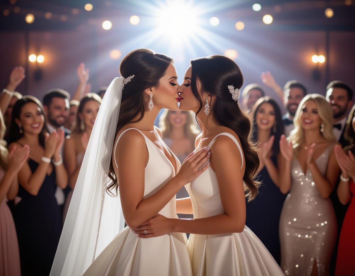 Women's Wedding Kiss in Nightclub, Portrait Photography
