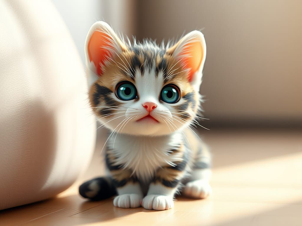Cute Cuddly Kitten in 3D Anime Art