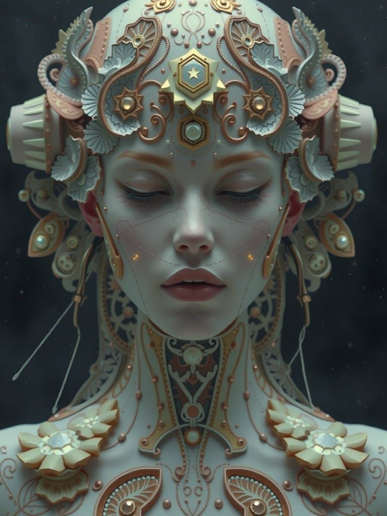 Ethereal Cyber Android with Bioluminescent Lace