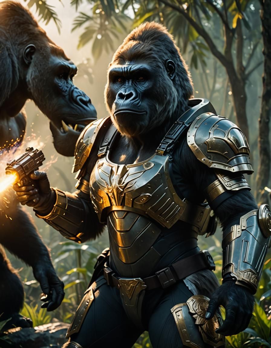 Battle ready Gorilla warrior in mech armor