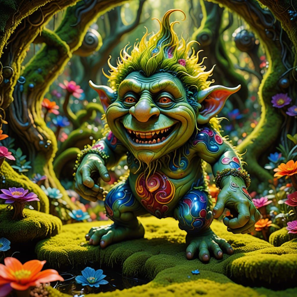 Joyful Troll Reflected in Specular Moss Maze