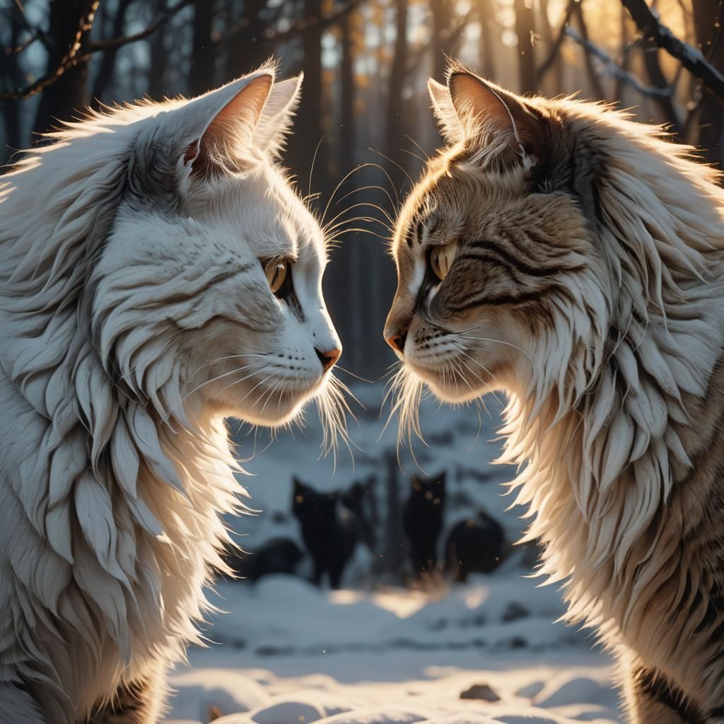 Two Cats Touching Noses in Dreamlike Digital Painting