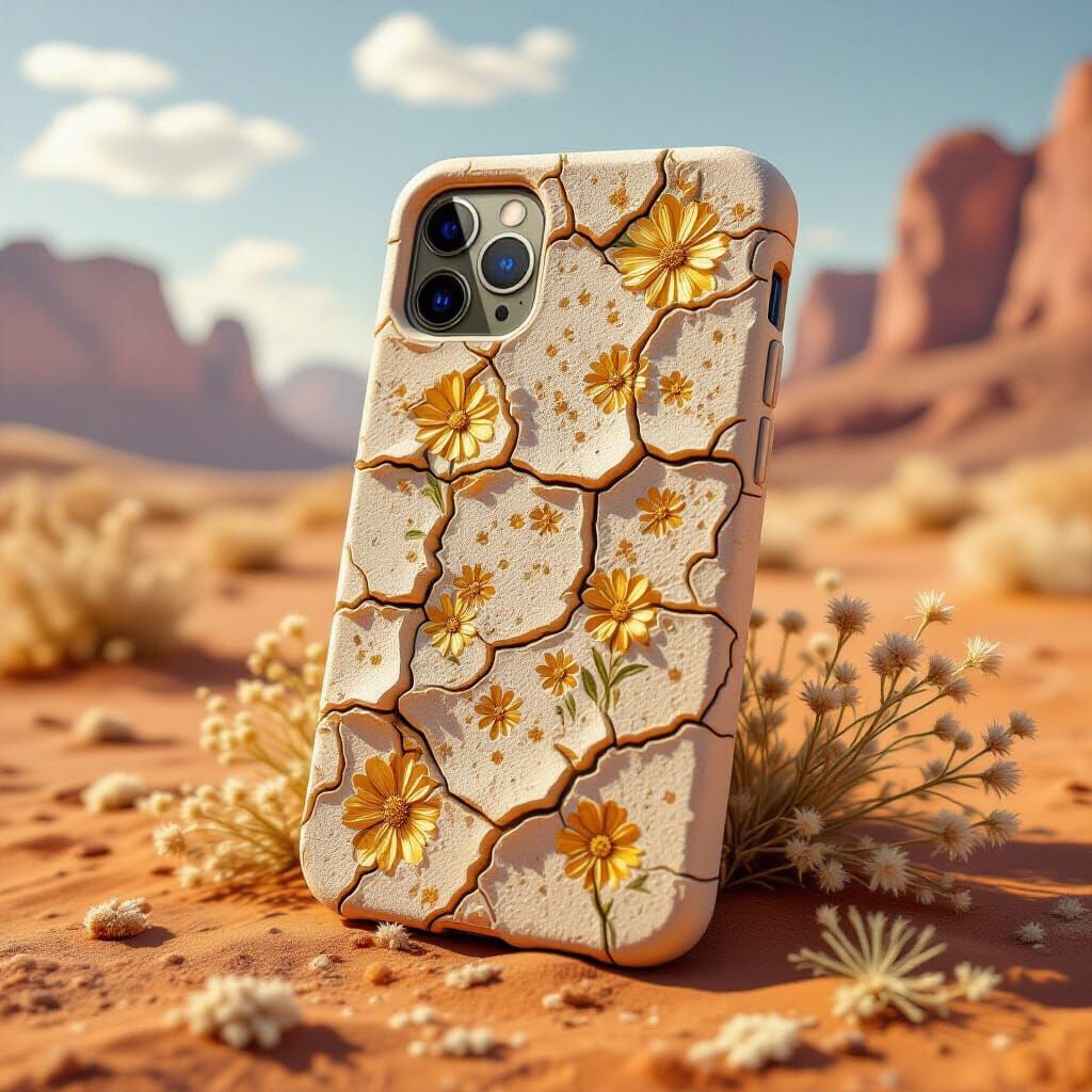 Desertcore Smartphone Case with Wildflowers and Gold Tracks