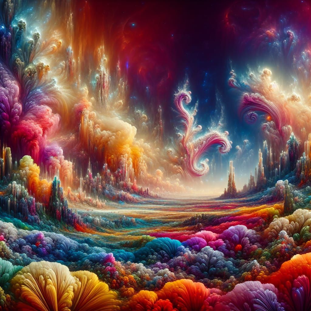 Ethereal Alien Landscape in a Maximalist Digital Painting