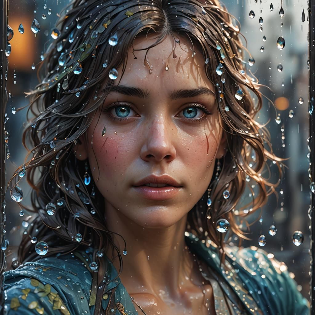 Water Droplets on Window: Hyperdetailed Portrait